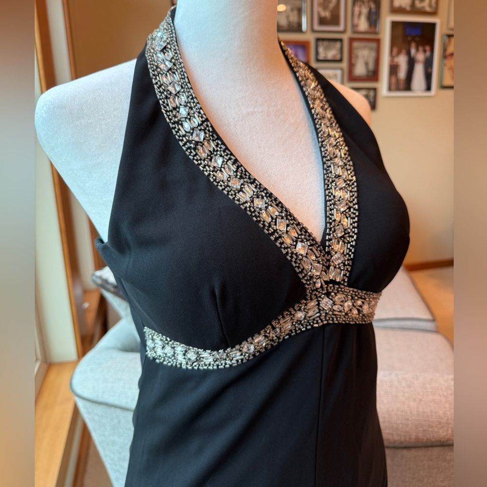 Delaru Size 5/6 Elegant Black Halter Dress with Beading Wedding Prom Occasions. - Picture 2 of 12
